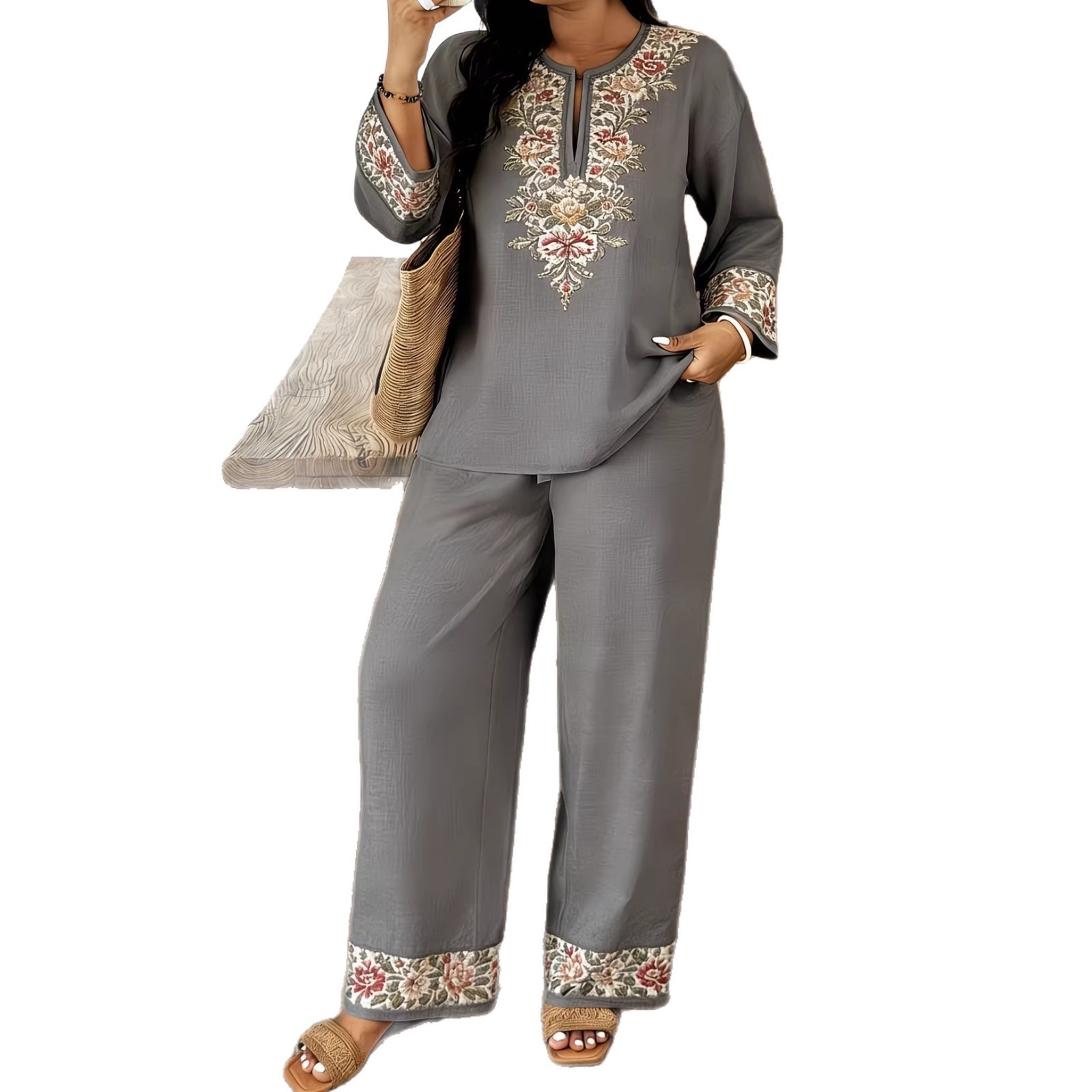 Long-sleeve Lace Floral Long-sleeve Ethnic-style Middle Eastern Set - Image 8