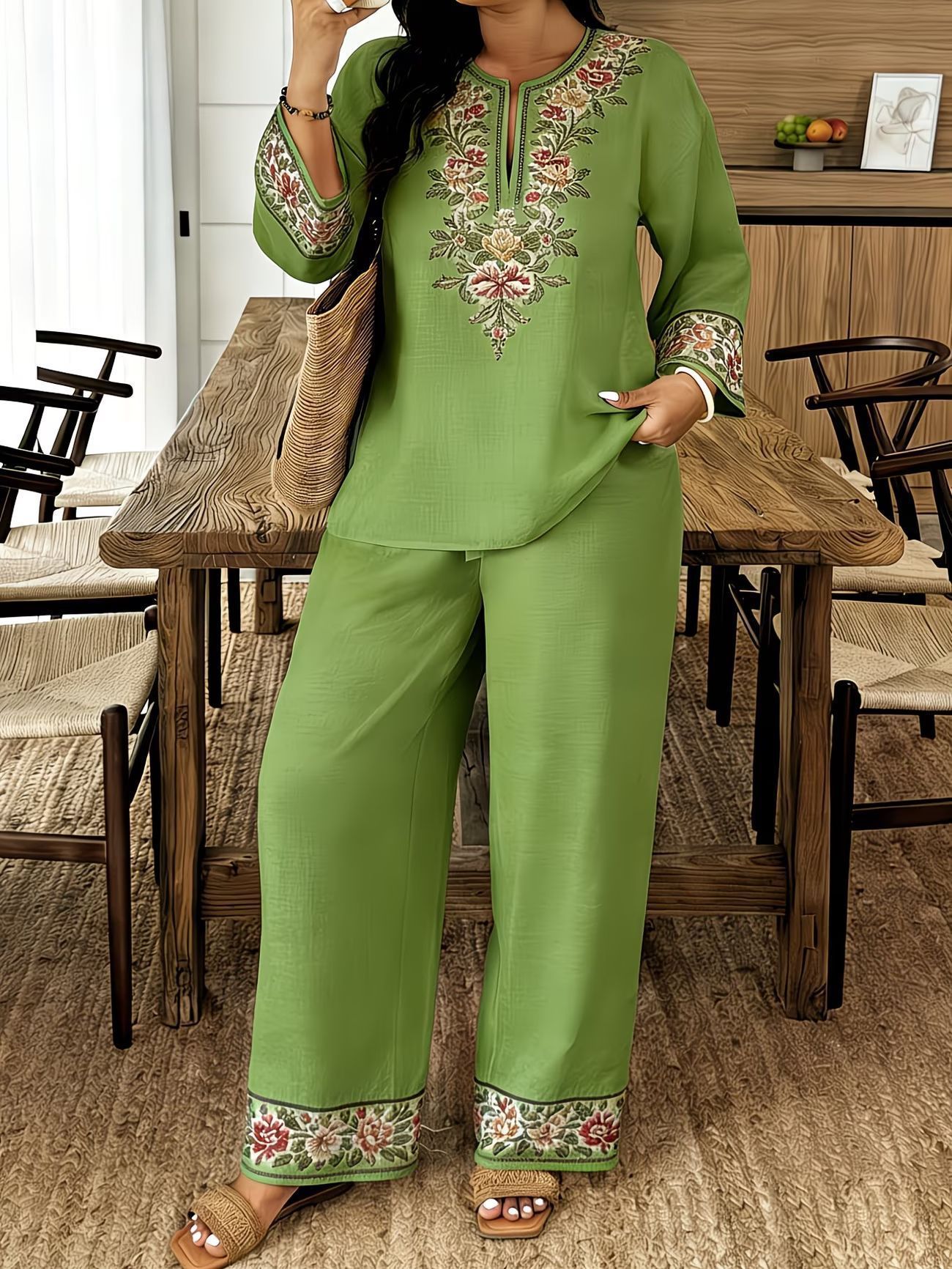 Long-sleeve Lace Floral Long-sleeve Ethnic-style Middle Eastern Set - Image 5