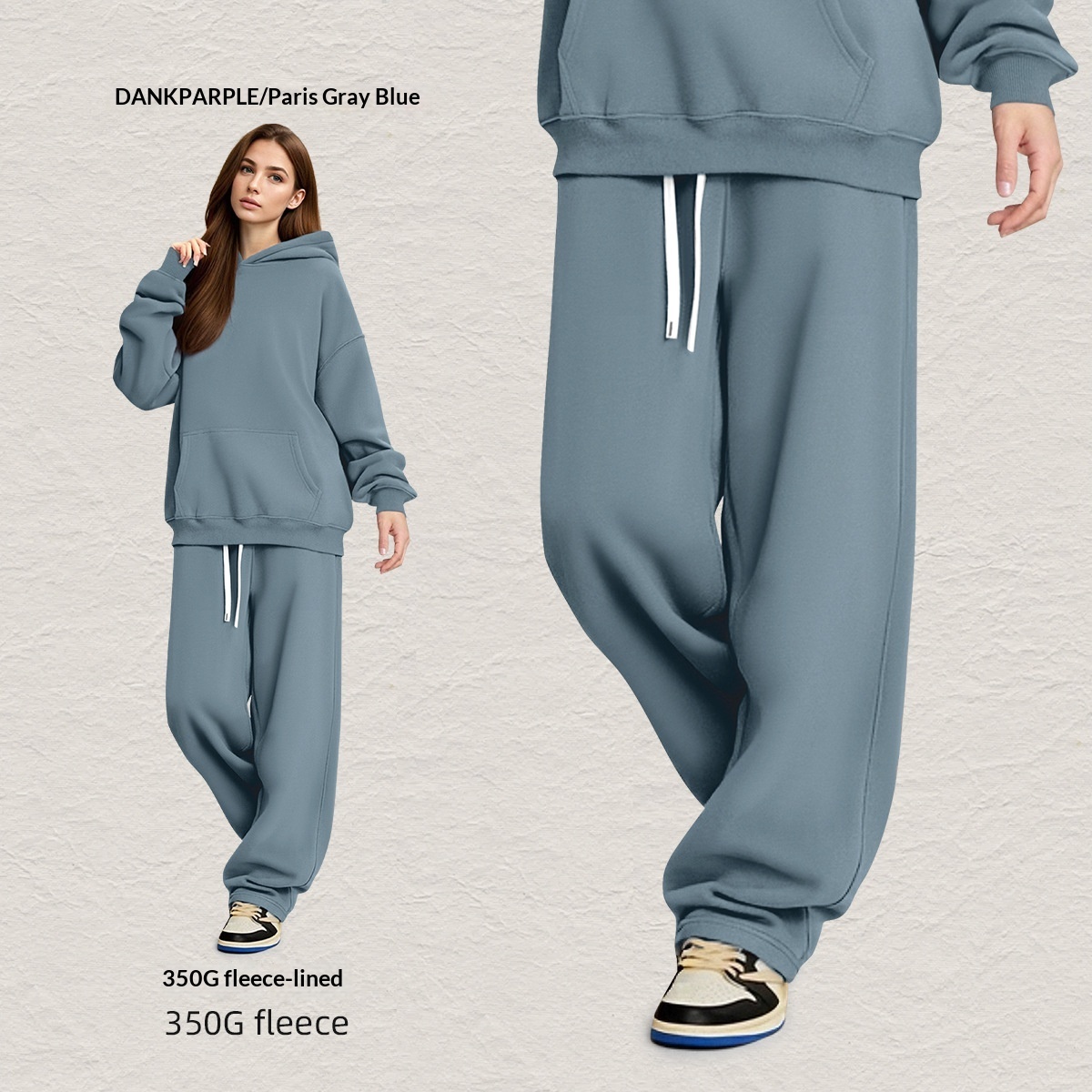 Men's Hooded Sweatshirt Fleece-lined Loose Sweatshirt Set - Image 2