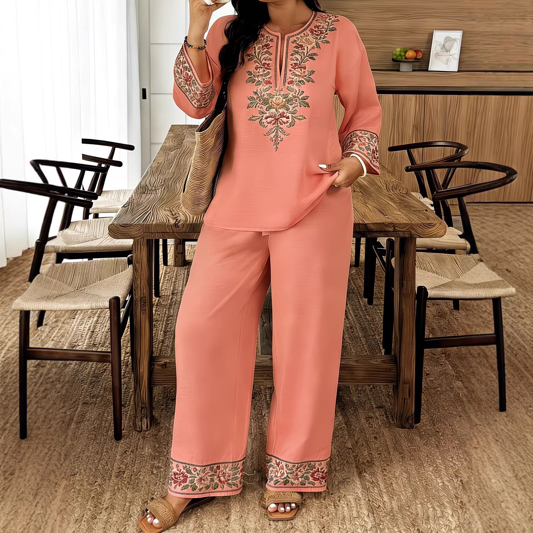 Long-sleeve Lace Floral Long-sleeve Ethnic-style Middle Eastern Set - Image 9