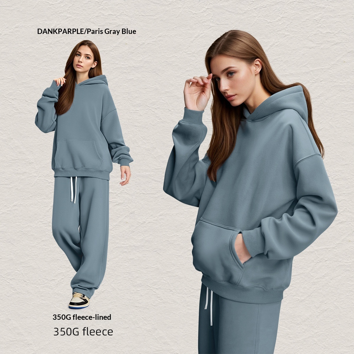 Men's Hooded Sweatshirt Fleece-lined Loose Sweatshirt Set - Image 7