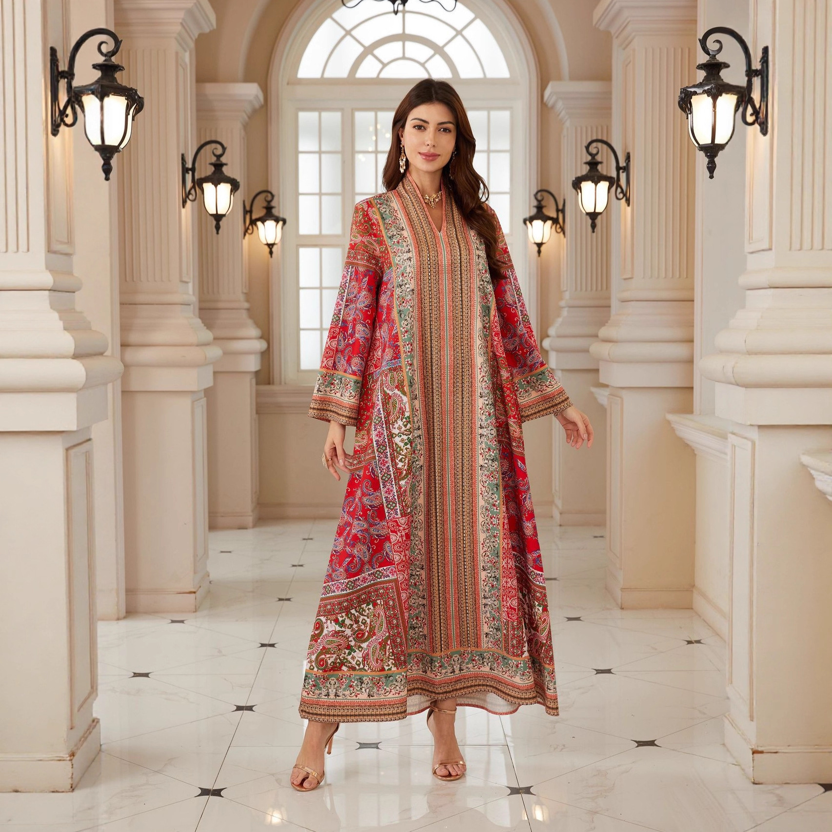 Dubai Abaya Muslim Womens Printed Pullover Dress - Image 6