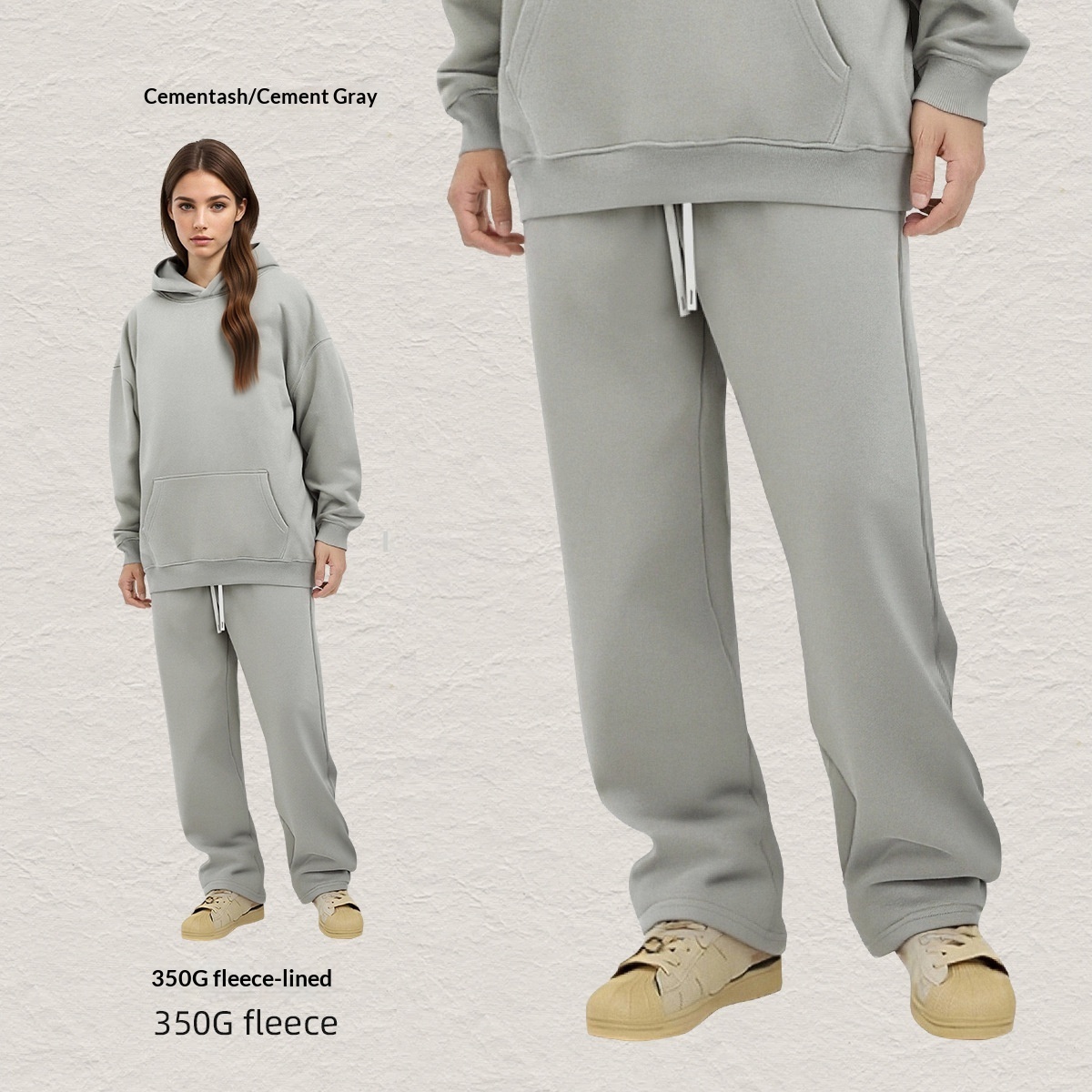 Men's Hooded Sweatshirt Fleece-lined Loose Sweatshirt Set - Image 4