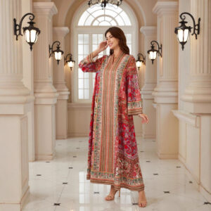 Dubai Abaya Muslim Womens Printed Pullover Dress