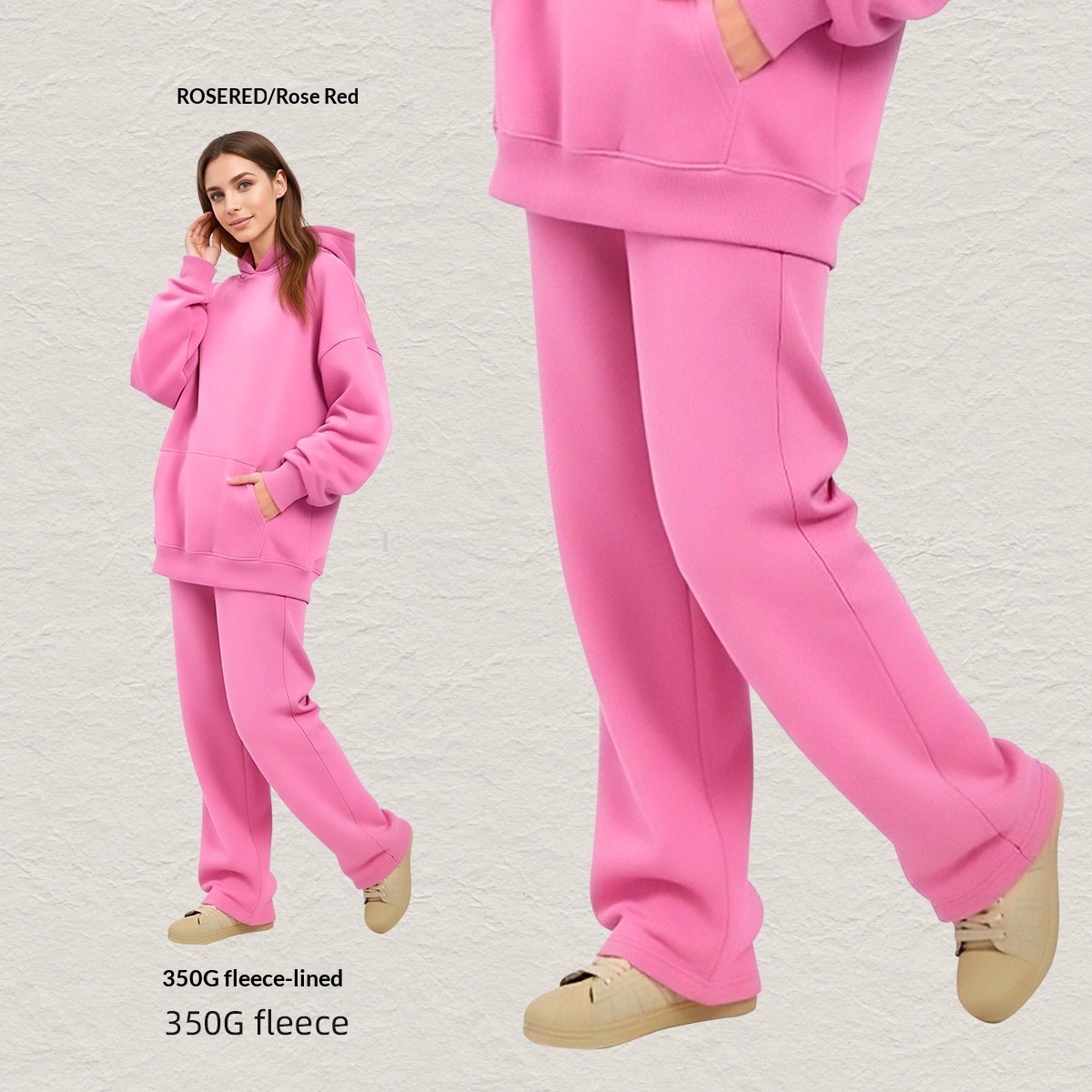 Men's Hooded Sweatshirt Fleece-lined Loose Sweatshirt Set - Image 6