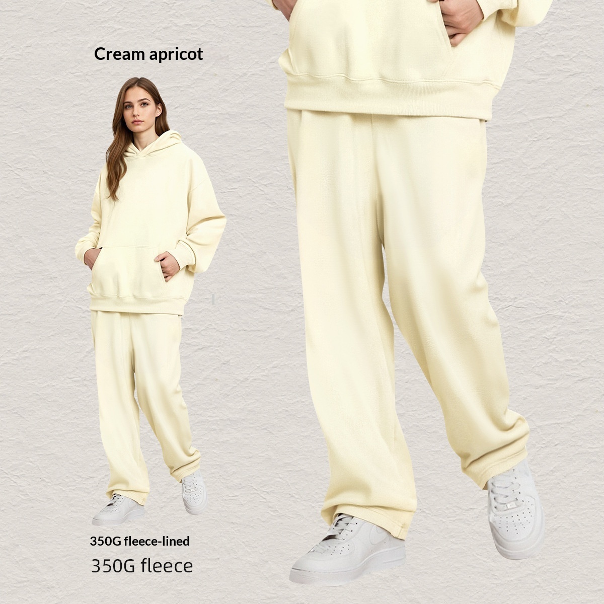 Men's Hooded Sweatshirt Fleece-lined Loose Sweatshirt Set - Image 9