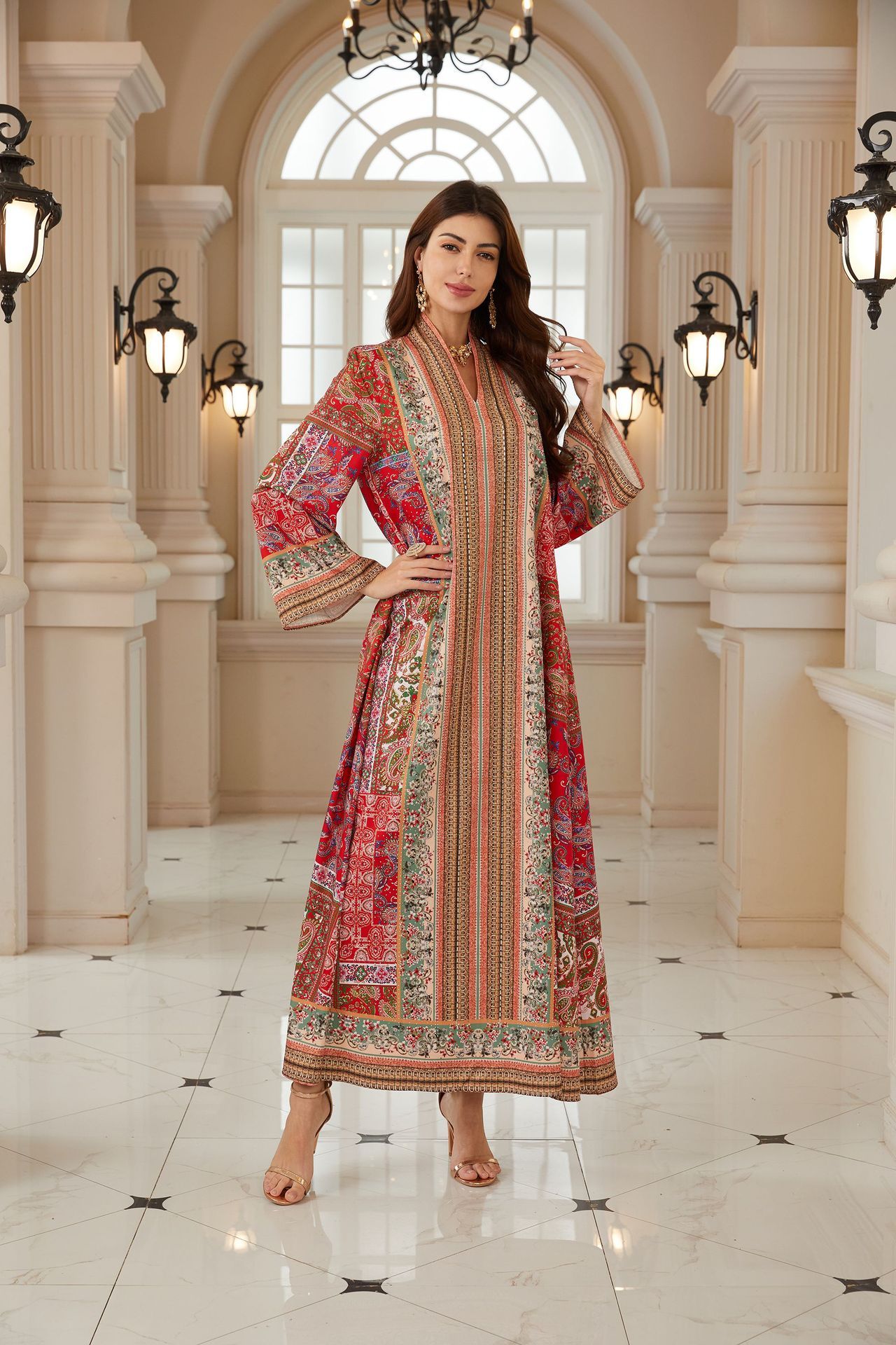 Dubai Abaya Muslim Womens Printed Pullover Dress - Image 5