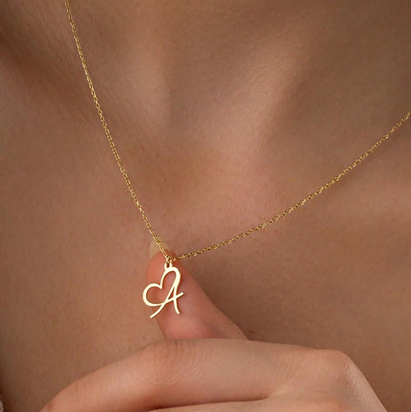 Minimalist Personalized Stainless Steel Gold-Plated Heart And Letter Necklace